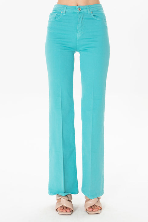 Bootcut Medium Turquoise High Waist Trousers